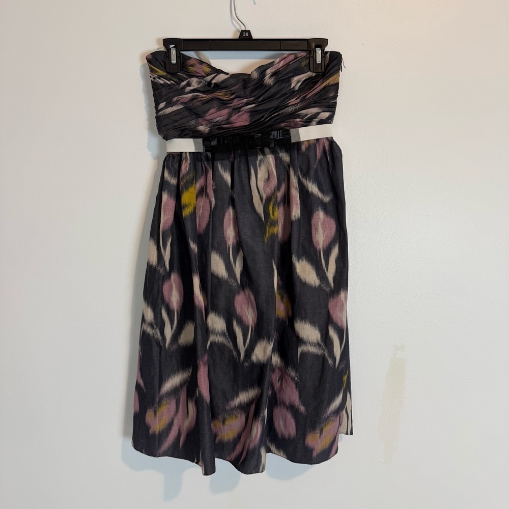 Vera Wang Lavender Silk Strapless Dress silk linen embellished belt floral SZ 4